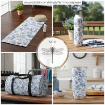 Vintage Blue Floral Toile Elegant Yoga Accessories