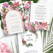 Colorful Tropical Floral Beach Wedding Invitations