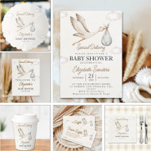 Cute Stork Baby Shower Neutral