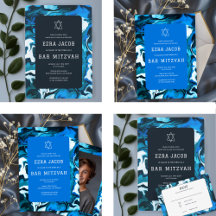 Blue Marble Bar Bat Mitzvah Invitation Suite