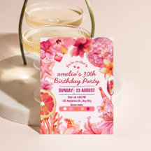 Tropical Disco Pool Party Birthday Invitations