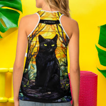 Black Cat Stained Glass Yellow Yoga Collection