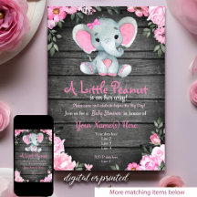 Pink Elephant Baby Shower Rustic Collection Wooden
