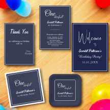 Elegant Chic Navy Blue White Birthday Collection