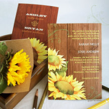 Watercolor Sunflowers on Wood Grain Wedding