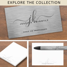 Modern Gray Silver Stylish Script Monogram