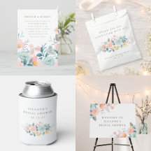 Pink Teal Watercolor Floral Bridal Shower Brunch