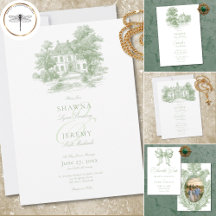 Elegant Sage Green Toile French Manor Wedding