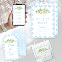 Mediterranean Blue Tiles Lemon Coastal Wedding 