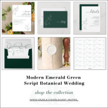 Modern Emerald Green Script Botanical Wedding