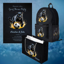 Black leopard playing with a soccer. 