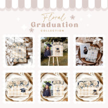 Elegant Navy Blue Floral Graduation