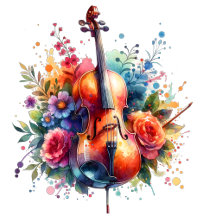 Pretty Watercolor Cello and Flowers Collection