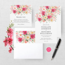 Elegant Watercolor Bright Pink Floral Wedding