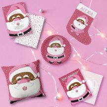 Cute pink African-American Santa Claus Christmas  