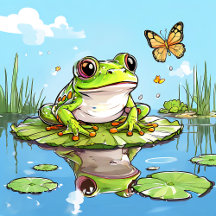 Cute Frog on a Lily Pad on a Pond