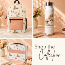 Girl Peach Horse Backpacks Lunch Boxes Waterbottle