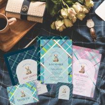 Traditional Plaid Arch Teddy Bear Baby Shower