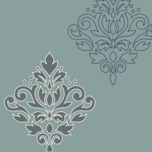Scroll Damask Art I (outline) Blues Cream Teal