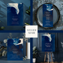 Abstract Unique Navy Blue Ink Painting Wedding