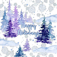 Happy Holidays Purple Winter Snowy Trees