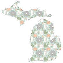 State of Michigan Gray Mint Peach Cactus Pattern