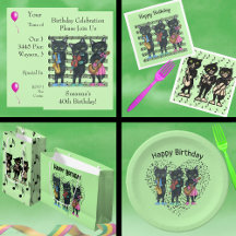 Three Black Cat Musicians Playing Instruments