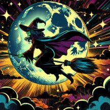 Halloween Party with a Witch on a Broomstick 