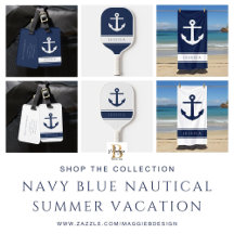 Modern Navy Blue Nautical Anchor Summer Vacation 
