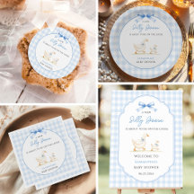 Silly Goose Blue Gingham Bow Duck Boy Baby Shower