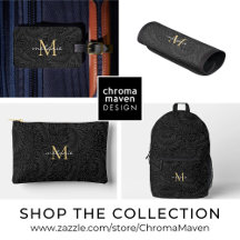 TRAVEL   Black Floral Gold Monogram