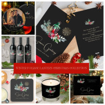 Watercolor Elegant Christmas Foliage Snowy Lantern