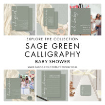 Stylish Calligraphy Sage Green Baby Shower