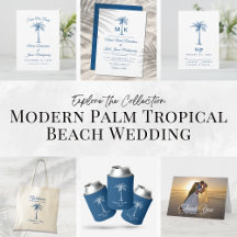 Modern Blue Palm Tree Tropical Beach Wedding