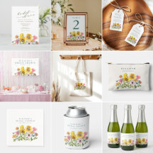 Yellow Pink Watercolor Sunflower Bridal Shower