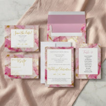 Pink and gold wedding stationery