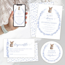 Cute blue Easter bunny rabbit baby boy shower