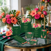 Elegant Tropical Watercolor Wedding Invitation Col
