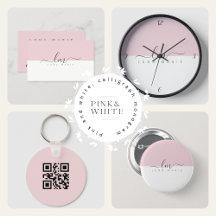 Pink and white, calligraph monogram minimalist 