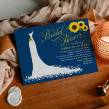 Sunflower Wedding Gown Bridal Shower Invitations
