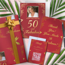 Modern Red Gold 50 Fabulous Birthday