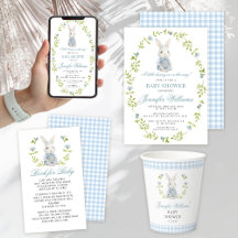 Blue Little Bunny Spring Summer Baby Boy Shower