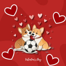 Corgis with soccer ball for Valentine's Day