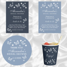 DUSTY BLUE AND NAVY BUTTERFLY BRIDAL SHOWER