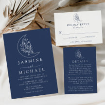 Elegant Botanical Moon and Stars Navy Wedding