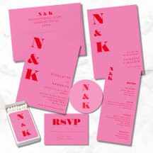 Bold Modern Monogram Pink and Red Wedding Suite