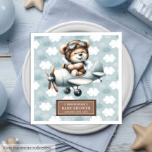 Teddy Bear Pilot Aviator Boy Baby Shower Napkins