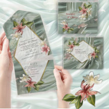 Green, Cream, Silk Drapes & Pinkish Flowers