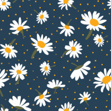 Classic Navy Yellow White Daisy Dot Floral Pattern