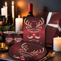 Elegant Modern Red and Gold Reindeer Christmas
